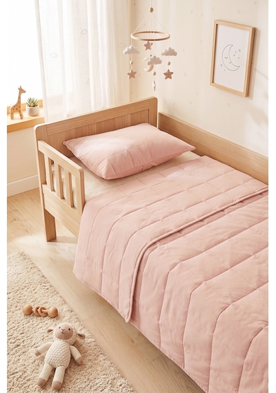 Ocean Home Textile %100 Pamuk Kumaş Kapitoneli Pembe Çok Amaçlı Bebek Yatak Örtüsü Seti 1 Adet 100 X 150 / 1 Adet 37 X 47 Cm