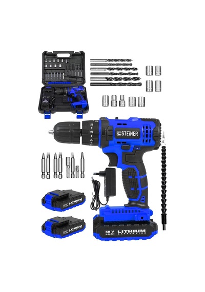 Alman 58 V 5 Ah Darbeli Çift Akülü Metal Dişli Şanzuman Şarjlı Vidalam Matkap + 27 Parça Set - St0518r215400212