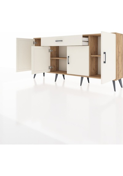 Arges Konsol 3 Raflı Tek Çekmeceli 4 Kapaklı 176x30x83 Çam-aytaşı/aytaşı Beyaz