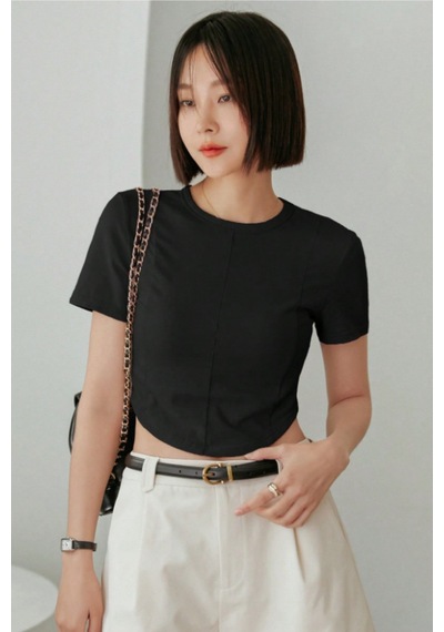 Kadın Crop Tişört Slim Fit Basic Kısa Kollu Yazlık Şık Üst Siyah