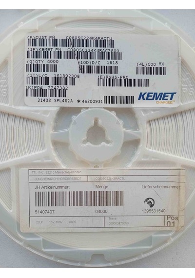 C0805c224k4ractu Kemet 220nf 10%, 16 Vdc, X7r,0805 150 Adet