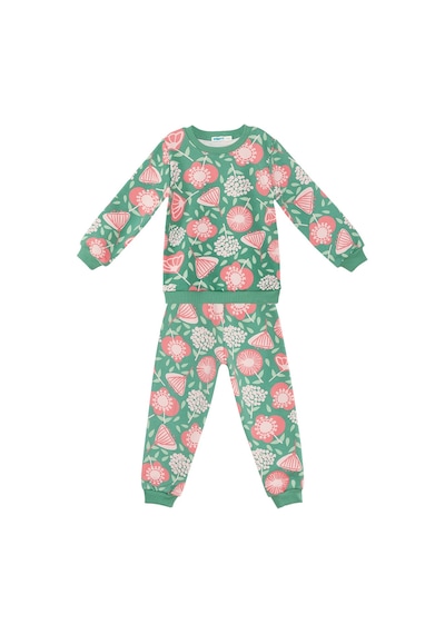 Denokids Pembe Çiçekli Kız Bebek Eşofman Takım - Yeşil