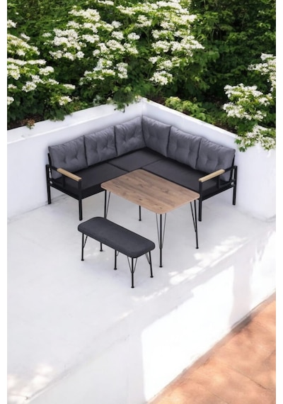 Pi Elize Balkon Bahçe Ve Mutfak Köşe Takımı 180x180 Gri-antrasit Anrasit - Gri