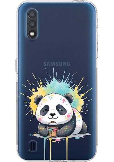 Samsung Galaxy A01 İle Uyumlu Splash Panda Tasarımlı Şeffaf Silikon Kılıf Şeffaf