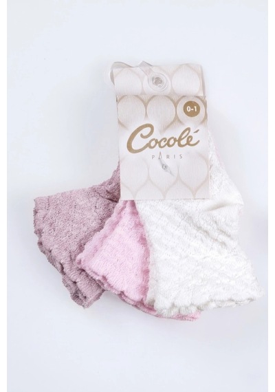 Cocole Socks Kız Çocuk Soket Çorabı 3 Lü Set Pamuklu Klasik Seri & Petek Örgü Desenli Çok Renkli
