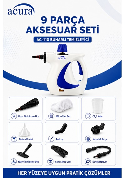 Ac-110 Buharlı Temizleyici 4 Bar, 1050 W, 9 Parça Aksesuar Ve Mikrofiber Bez Dahil