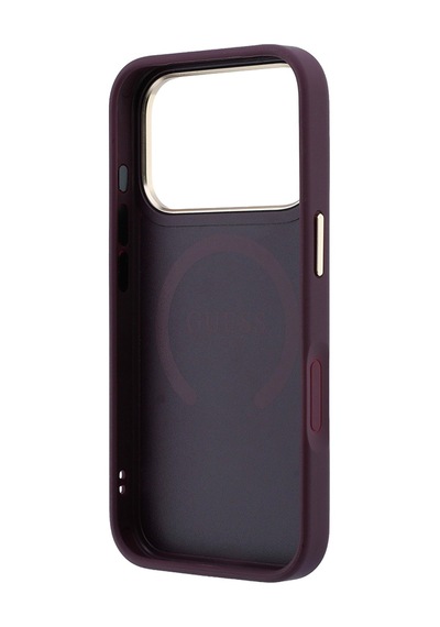 Apple iPhone Uyumlu 18 Pro Max Kılıf Guess Lisanslı M-safeli Baskılı Yazı Logolu C-magnet Pu Peony Kapak Bordo