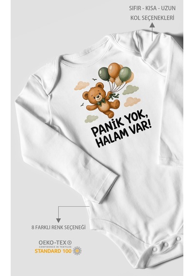 Morivokids Panik Yok, Halam Var Uzun Kollu Çıtçıtlı Bebek Body Beyaz