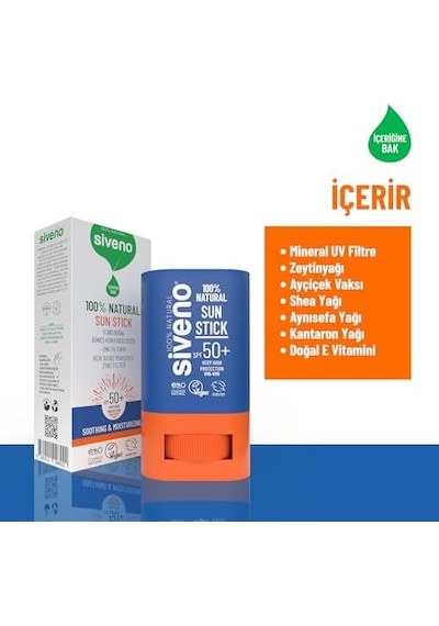 Siveno 100% Doğal Stick Güneş Koruyucu Mineral Filtreli Renkli Ton Eşitleyici Hassas Uva Uvb Spf50+ 15 Gr