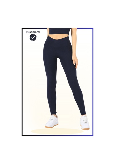 Missmaral Slim Fit Yüksek Bel Toparlayıcı Lacivert Spor Tayt Flatlock Dikiş Detaylı Fit Tasarım Oslo 1090 Lacivert