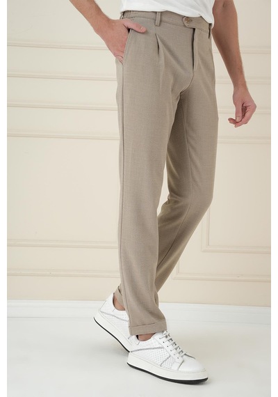 Efor Comfort Fit Gofre Dokulu Beli Lastikli Pileli Bej Jogger Pantolon P 1174 Bej