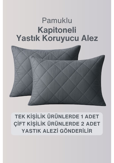 Yatak Ve Yastık Alezi Seti Pamuklu Kapitone Fitted Full Kenar Sıvı Geçirmez Yatak Koruyucu Gri Gri