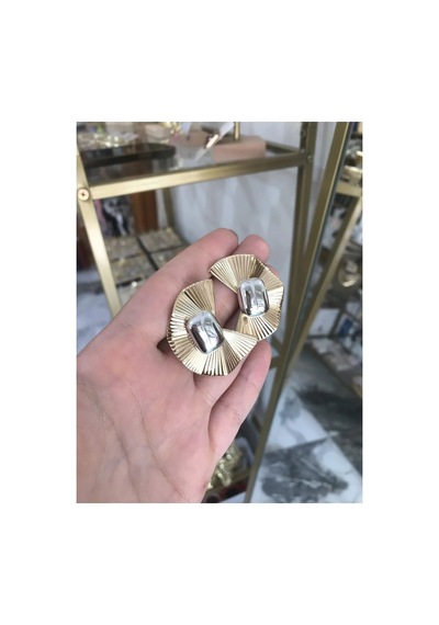 Gold Ve Gümüş Detaylı Küpe Altın