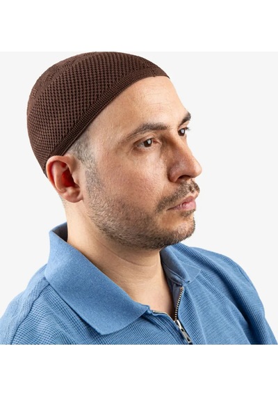 Soft Örgü Zirkon Namaz Takkesi Kahverengi