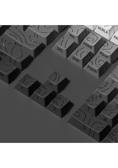 Mekanik Klavye -pbt Çift Baskı Keycap Seti- Çizgi Desenli 137 Tuşlu Siyah - Gri Tuş Takımı
