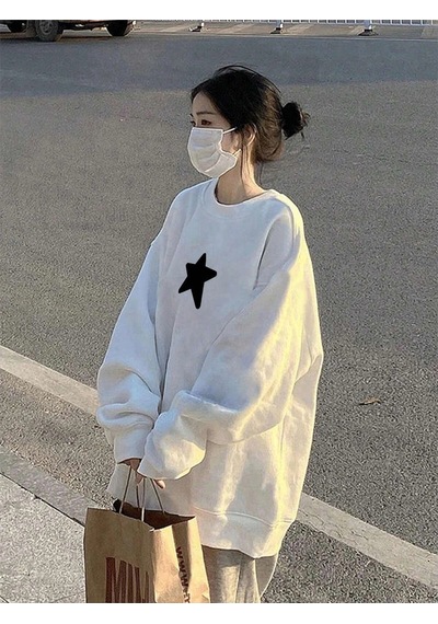 Startmore Yıldız Desenli Düşük Sweat Beyaz Beyaz