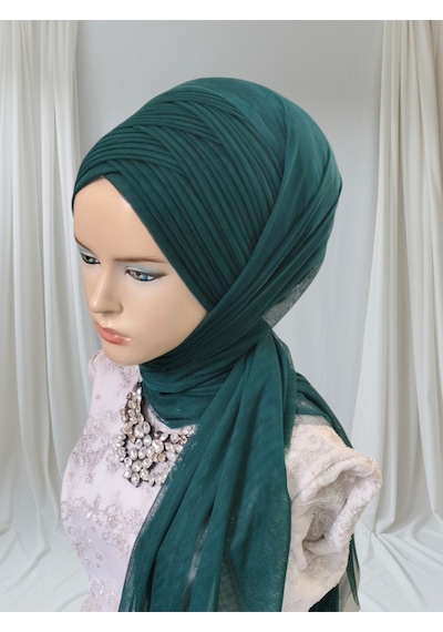 Tunahazırturban Zümrüt Sevda Şal Model Hazır Duvak Hazır Şal Hazır Türban Yeşil