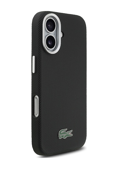 Apple iPhone 17 Kılıf Lacoste Lisanslı M-safe Uyumlu Pvc Pike Desenli İkonik Timsah Logolu Kapak Siyah