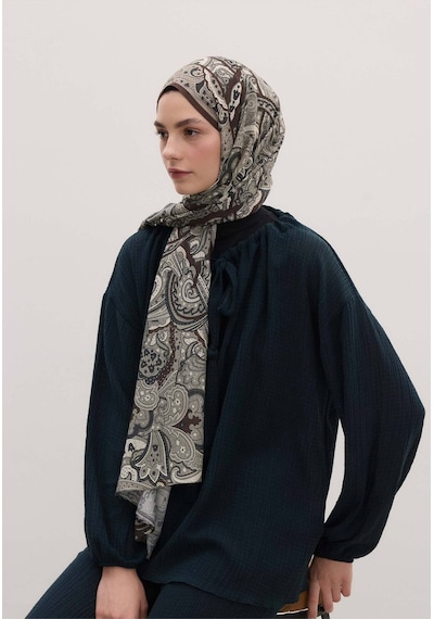 Freshscarfs Siara Desen Şal Kahve haki
