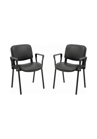 Ofisbazaar Form Siyah Deri Kolçaklı Misafir Sandalyesi 2'li Set Metal Ayaklı Ergonomik Bekleme Sandalyesi Siyah Siyah