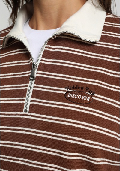 Colin's Colins Regular Fit Polo Yaka Çizgili Kadın Kahverengi Sweatshirt Cl1081687 Q1.v1 Brw