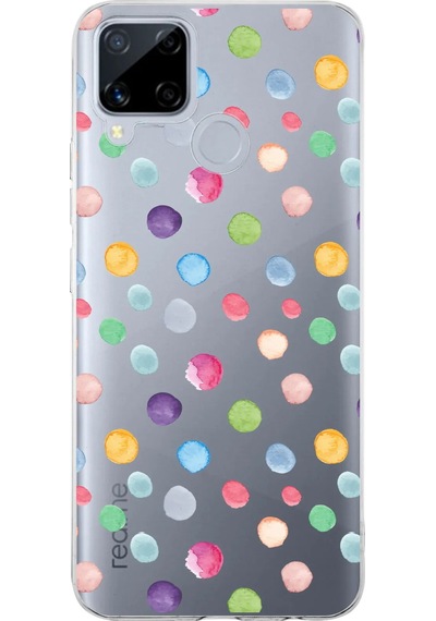 Realme C15 İle Uyumlu 1mm Slim Fit Water Color 6 Baskılı Şeffaf Kılıf Şeffaf