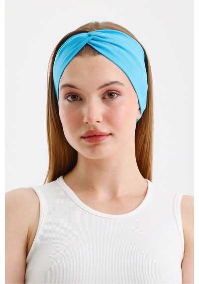 Kadın Çapraz Bağlamalı Pamuklu Penye, Kaymaz, Yumuşak, Esnek, Saç Bandı Bandana Aqua