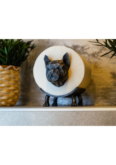 Low Poly Köpek Figürlü Tuvalet Kağıdı Tutucu Modern Dekoratif Tasarım Siyah