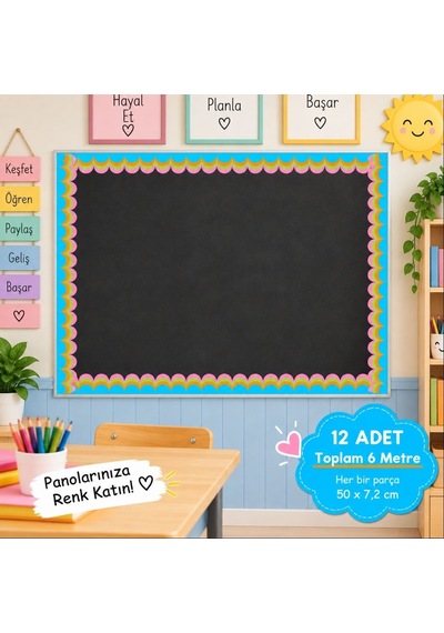 Okul Pano Kenar Süsü 05 Mavi Pastel Renkli Dalga 12'li 6 Metre Tüm Yaşlar