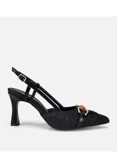Hotiç Kadın Siyah Hasır Detaylı Tokalı Kısa Topuklu Stiletto 01ayh320810a100 01ayh320810a100