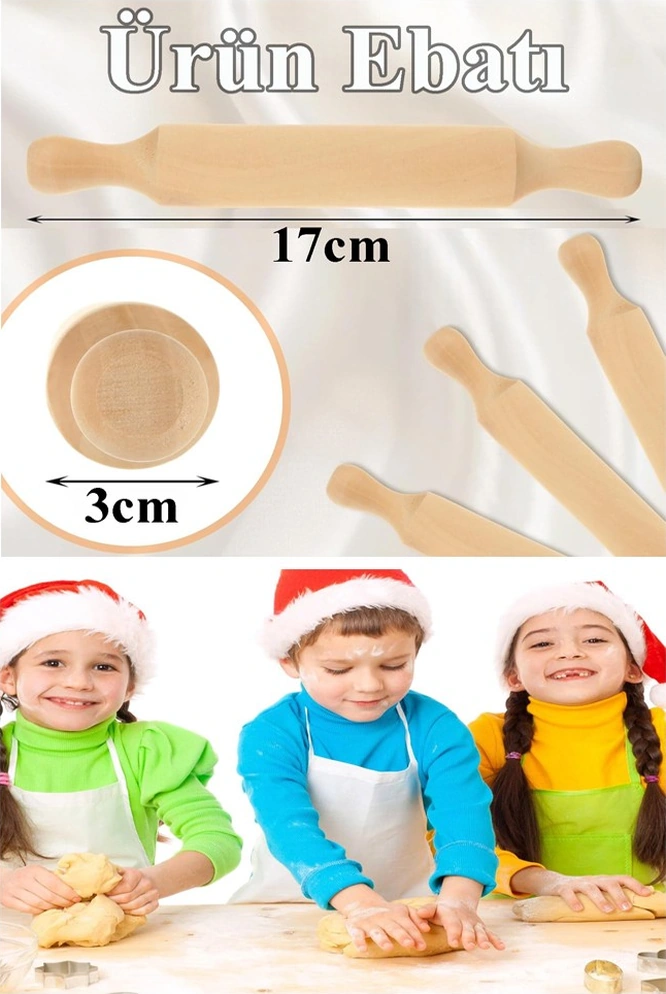 Ahşap Merdane 17 Cm 3 Adet Okul Öncesi Oyun Hamuru Şekillendirici Ve Gıda İçin Uygun Naturel Merdane Seti