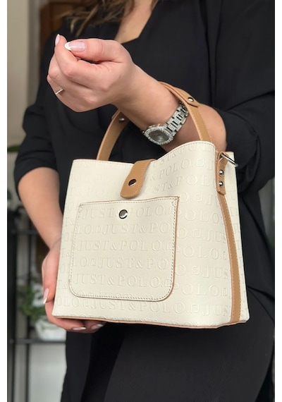 Just Polo Kadın Gofraj Baskılı Kilit Detaylı Vegan Omuz Ve El Çantası Krem - Camel 16787923