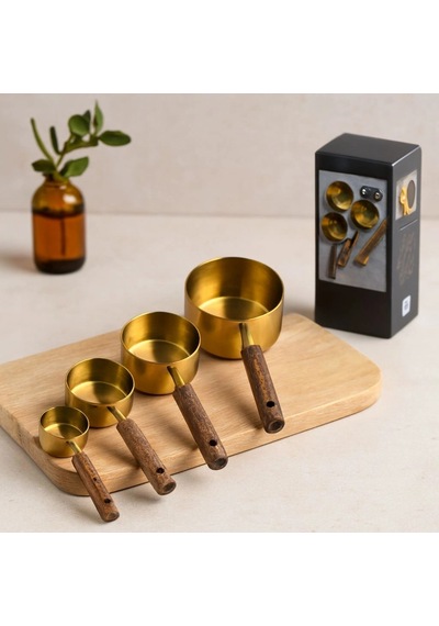 Hubrendy Tedarik 4'lü Ölçü Kaşık Seti 250/125/80/60 Ml - Gold Metal Ahşap Saplı Diğer