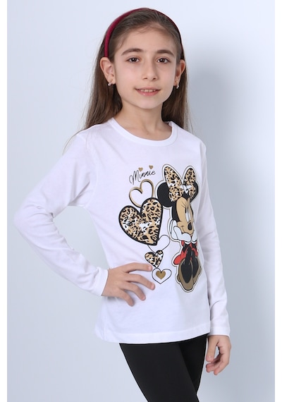 Hçm Kız Çocuk Uzun Kol Tshirt 4 Mevsim Baskılı Bisiklet Yaka D7 Krem