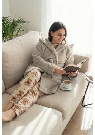 Kapüşonlu Wellsoft Sabahlık & Peluş Bornoz - Yumuşak, Polar Unisex Sabahlık Gri
