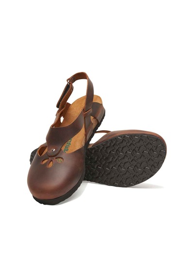 Comfortfusse Megan - Kadın Ortopedik Hakiki Deri Sandalet Kahverengi Yağlı Deri