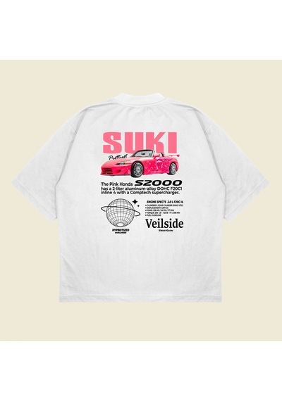 Startmore Honda Suki Baskılı Oversize Unisex Pamuklu Nefes Alan Kalın Kumaşlı Beyaz