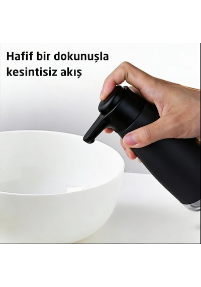 Sense Touch Manuel Pompalı Sıvı Sabunluk Paslanmaz Çelik 450ml Şeffaf Seviye Bölmesi Parm Siyah