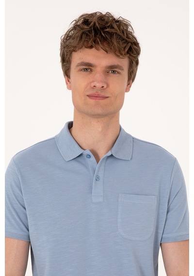 U.S. Polo Assn. Erkek Slim Fit Mavi Polo Yaka Tişört 50299538-VR036