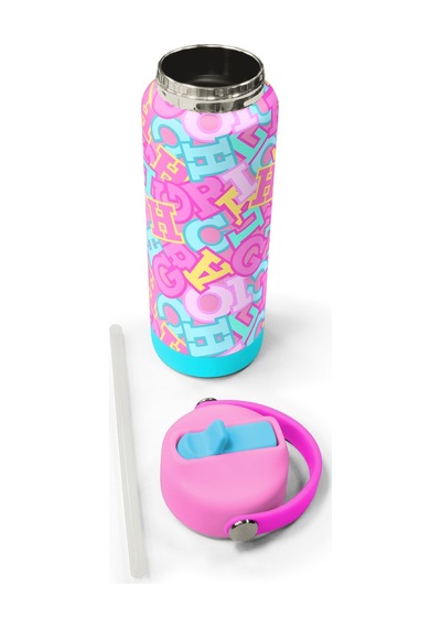Coral High Pembe Su Yeşili Harf Desenli Katlanır Ağızlıklı Çelik Termos 650 Ml 38323 Su Yeşili