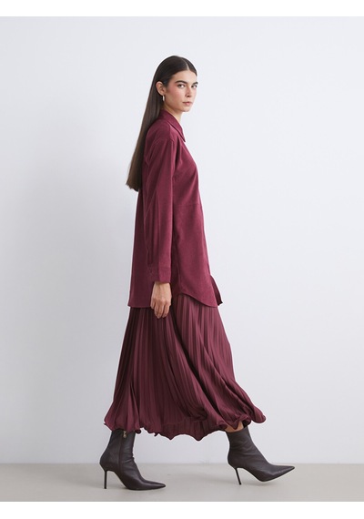 Lcw Modest Bordo Beli Lastikli Şifon Pileli Etek