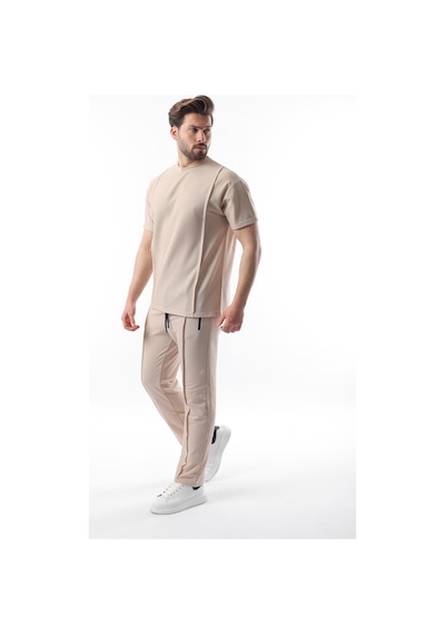 Madmext Bej Önü Pileli Overfit Erkek Takım E7304 Bej