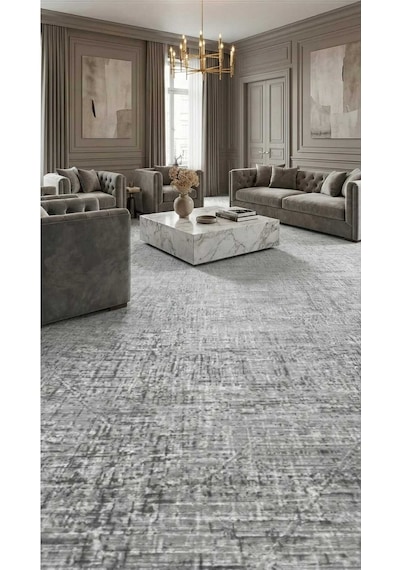Nesrin Kaymaz Jel Taban Modern Kesme Yolluk Salon Halisi Gri Beyaz Desenli