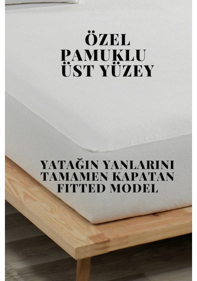 Sıvı Geçirmez Alez Pamuklu Fitted Yatak Koruyucu Beyaz Çift Kişilik