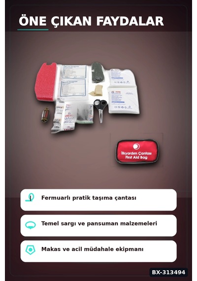 Fermuarlı Polyester Çantalı 17 Parça Acil İlk Yardım Seti Araba Ev Ofis Bx-313494
