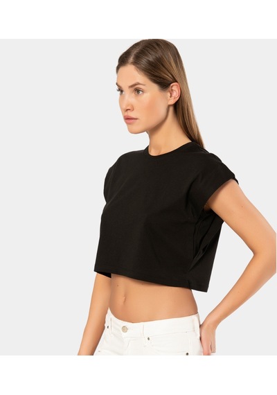Türen Kadın Vatka Görünümlü Crop T-shirt 3402/siyah 001