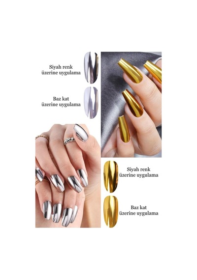 6 Adet Krom Tozu - Ayna Tozu - Gold Ve Silver - Altın Ve Gümüş Nail Art Tozu Altın Ve Gümüş