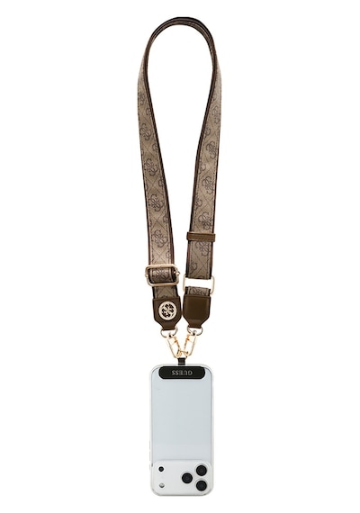 Guess Lisanslı Taşlı 4g Metal Logolu Çapraz Vücut Telefon Askı Kayışı 150cm Kahverengi Kahverengi