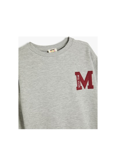 Koton Erkek Çocuk Bisiklet Yaka Slogan Baskılı Uzun Kollu Sweatshirt Gri