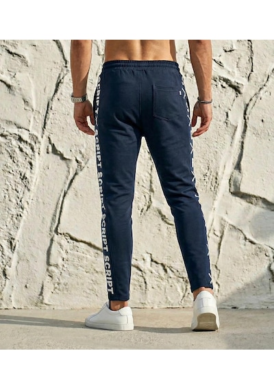 Plus Scorpion Erkek Slim Fit Eşofman Altı Yazılı Şerit Detaylı, Dar Paça Jogger Pantolon Lacivert